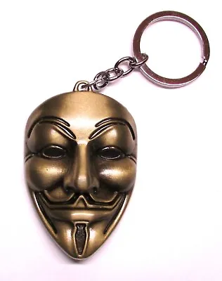 $16.99 • Buy ANONYMOUS Guy MASK V For Vendetta Bronze Color Metal KEY CHAIN Ring Keychain NEW