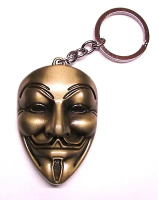 ANONYMOUS Guy MASK V For Vendetta Bronze Color Metal KEY CHAIN Ring Keychain NEW • $16.99