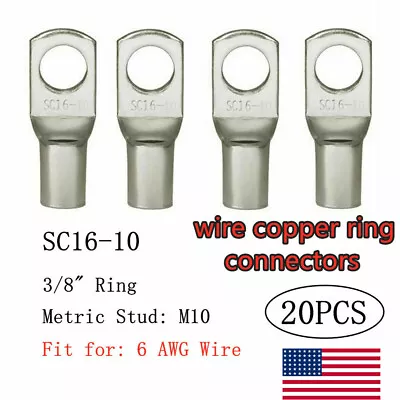 20Pcs 3/8  Wire Ring Terminals Copper Gauge 6 AWG Connectors Car Audio Terminals • $5.69