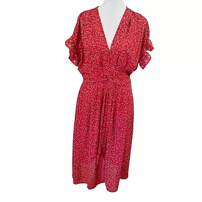 Max Studio Floral Red Wrap Midi Dress Ruffle Short Sleeve  Womens High Low • $14.25