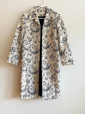 New Beige Black Floral Trench Coat Suit Jacket Amanda Smith Petite 10P $200 • $45