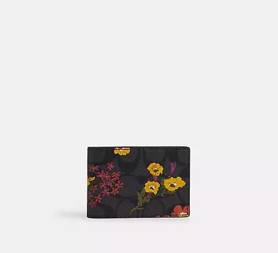 Coach Men's Gunmetal/charcoal Sig Cc Floral Pr Compact Billfold Wallet Cr402 • $54