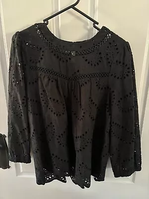 Decjuba Black Broidery Blouse Long Sleeve Size 10  • $20