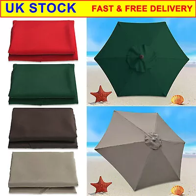 Replacement Fabric Parasol Garden Canopy 2m 2.7m Cover 6 Arm Patio Sun Umbrella • £19.59