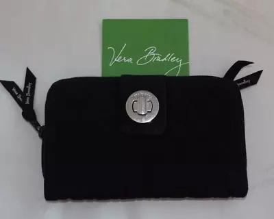 Vera Bradley RFID Turnlock Zip Organizer Wallet Classic Black Microfiber Perfect • $32.95