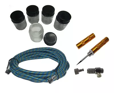£14.95 • Buy Airbrush Accessory Set Hose + Quick Release Fitting Wash Needle Blank Paint Jars