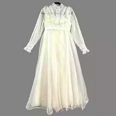VTG 70s Wedding Dress Prairie Cottagecore Womens M Ivory Lace Boho Empire Waist • $125