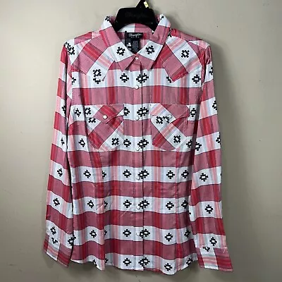 Wrangler Retro Shirt Women’s Size Medium Pink Aztec Plaid Pearl Snap Western NWT • $42.81