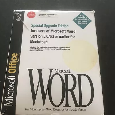 Microsoft Word Version 6.0 For Macintosh Special Upgrade Ed. 3.5 Disks & Manuals • $27