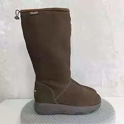 Skechers Boots Womens 8 Tone Ups Brown Suede Faux Fur Winter Platform Sole Tall • $33.98