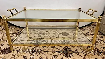 Magnificent Mid Century Brass And Glass Cocktail Coffee Table Two Tiered • $1200