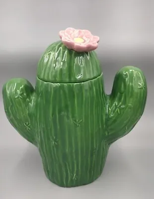 Vtg TREASURE CRAFT Saguaro Cactus With Pink Bloom Cookie Jar 13  Made In The USA • $52.20