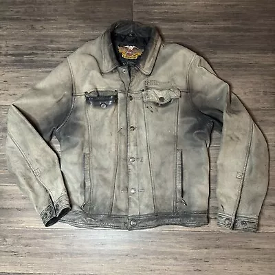Men's Harley Davidson Distressed Leather Vintage Jacket XL Fits Like Large • $95