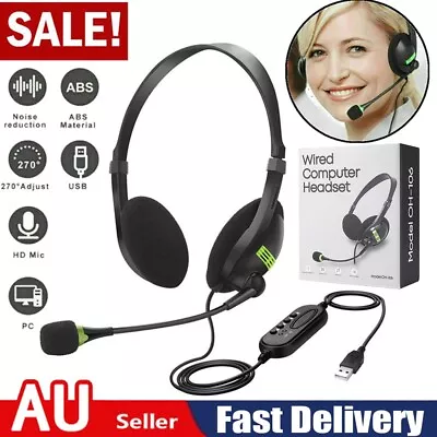 USB Headphones Computer Headset With Microphone Noise Cancelling For PC Laptop • $18.99