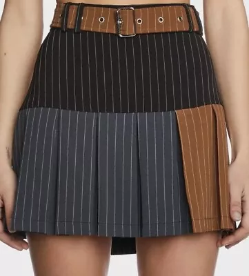 Ragged Priest Smash Pleat Goth Grunge Skirt Black/brown Pinstripe Punk Skirt 14 • £35