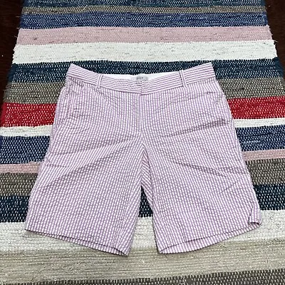 J Crew Womens Sz 0 Seersucker Textured Creped Striped Bermuda Shorts 100% Cotton • $24.90