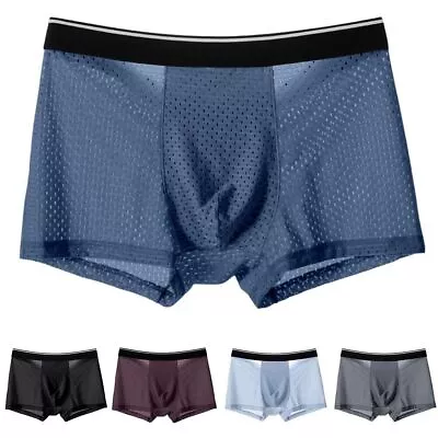 3 Pack Men Ice Silk Underwear Mesh Sexy Breathable Boxer Briefs Shorts Pants US • $12.98