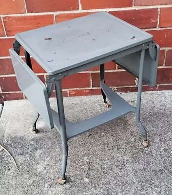 $124 • Buy Vintage Metal Typewriter Table Stand Drop Leaf Rolling Industrial Gray