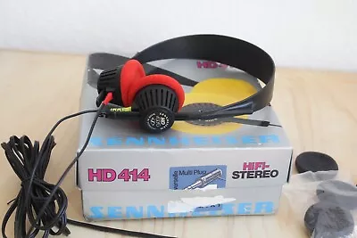 Sennheiser HD414 Headphones Red Pads W/box Anniversary 5million Working Rare Vtg • $165