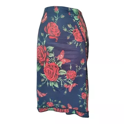 Karen Millen Size 14 Skirt Navy Floral Lace Up Corset Rockabilly Pinup Races • £26.75
