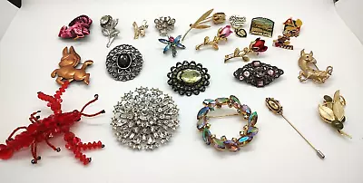 Lot Of 22 Vintage/newer Brooches Pins Rhinestone Celluloid Olympics Flowers • $15.50