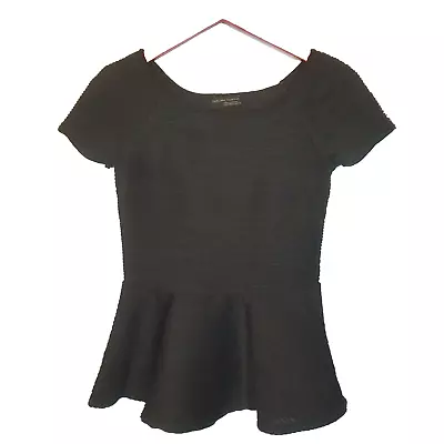 ZARA W & B Collection Black Peplum Top Cap Sleeve Boat Neck Pleated Size Small • $20