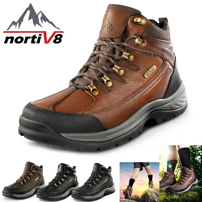 NORTIV 8 Men's Leather Waterproof Hiking Boots Mid Ankle Trekking Shoes US Size • $59.99