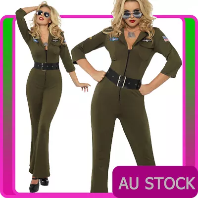 Ladies Top Gun Costume 1980s Army Military 80s Aviator Pilot Jumpsuit • $54.14