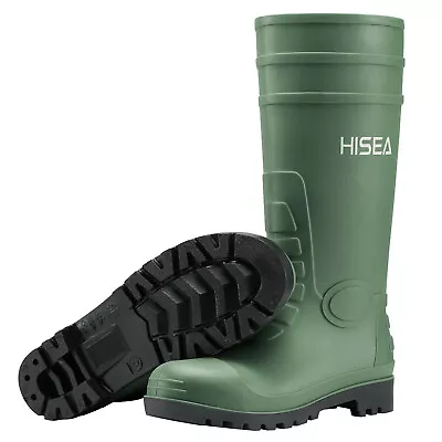 HISEA Men Steel Toe Rain Boots PVC Waterproof Safety Work Boots Mud Farm Garden • $34.99