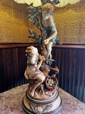 L. F. Moreau Bronze Vintage Table Lamp - Boy & Girl In Apple Tree • $800