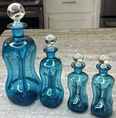 Holmegaard Glass Decanter Set Brilliant Blue Color Kluk Kluk Set Of 4 MCM Modern • £168.90