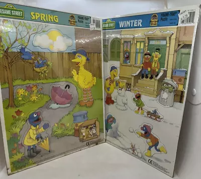 Sesame Street Frame Tray Puzzle Jim Henson Winter Spring Big Bird Elmo Vintage • $20