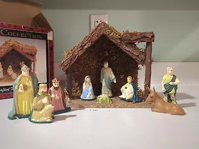 Vintage Hand Crafted Nativity Set 9 Fixed Figures Hand Painted  • $10