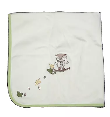 Gymboree Cozy Critters Cream Green Owl Branch Leaves Baby Blanket 2004 • $39.56