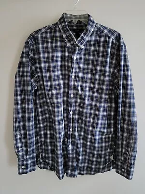 Mens J. Crew Shirt Long Sleeve Button Down Navy Yellow Plaid Size Large • $12.95