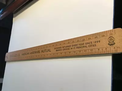 Vintage American Hardware Mutual Insurance Co Wooden Slide Yardstick Ruler • $20