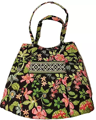 VERA BRADLEY Botanica Shoulder Bag Crossbody Tote Black Pink Green Floral 16X24 • $27.99