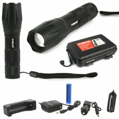 Cordless Flashlight M82724 LED XML-T6 Professional Tactical Handlamp Outdoor + Case • £14.63
