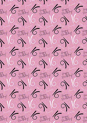 2 Sheets 16th Birthday Pink Wrapping Paper Age 16 Hooray Celebrate Wrap (PA-W248 • £2.49