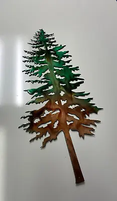 Forest Tree 15  Tall Metal Wall Art Accent Green Tinged Copper Plated • $28.98