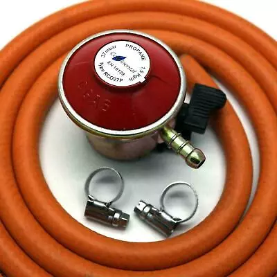 PATIO BBQ GAS REGULATOR 27mm  With 2m HOSE + 2 CLIPS Fits Calor / Flogas  • £12.89