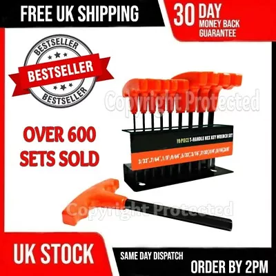 10pc Imperial T Bar Handle Hex Allan Allen Alen Alan Keys Wrench Set & Stand Uk • £10.89