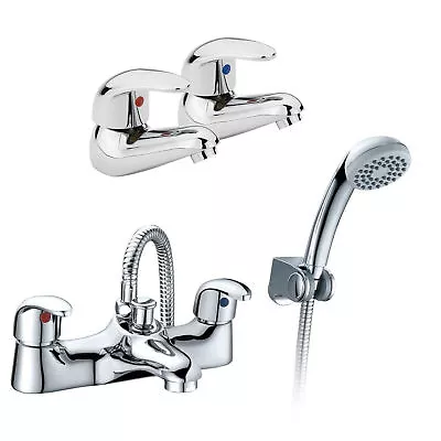 Low Pressure Deck Mounted Bathroom Bath Shower Mixer Tap Hand Shower & Basin Tap • £85.99