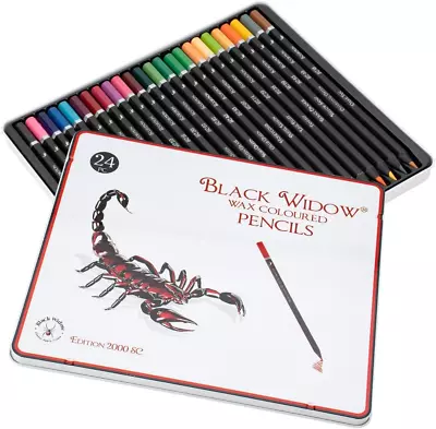 Black Widow Coloured Pencils For Adults - 24 Colouring Pencils - Smooth Pigments • £15.17