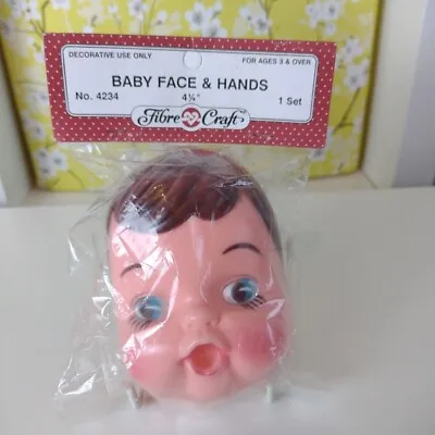 Vintage Fibre Craft Vinyl Baby Face & Hands Doll Head Doll Making New & Sealed • £14.99