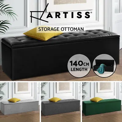 Artiss Storage Ottoman Blanket Box Foot Stool LARGE Chest Toy Velvet Leather • $119.95