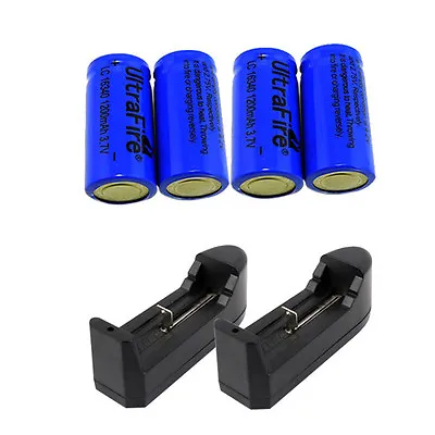 4pcs 1800Mah Li-ion 16340 Rechargeable Battery Batteries Cell +2pcs Charger USA • $9.78