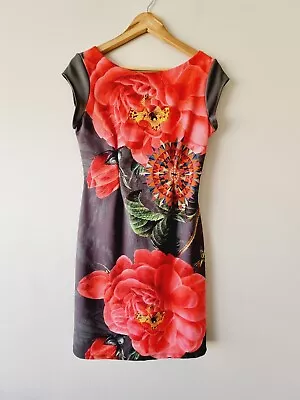 DESIGUAL Floral Cap Sleeve Stretch Pencil Dress SIZE LARGE 12 • $42.50