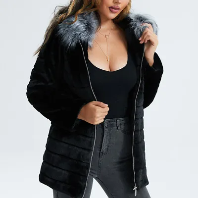 Winter Women's Fashion Faux Fur Coat Hooded Thickened Elegant Coats Long Sleeves • £45.48