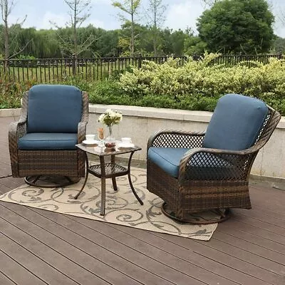 3 PCS Outdoor Swivel Rocker Patio Chairs Set Furniture Sofa Rattan Chair Wicker • $599.99